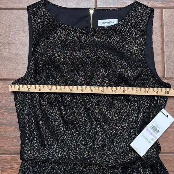 Calvin Klein Faux Wrap Dress Black Metallic Ruffle Hem Stretch Dress Sz 6 NWT - Picture 4 of 11